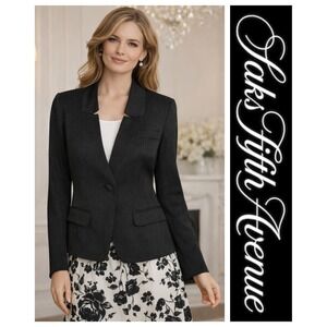 Saks Fifth Avenue Black Textured Quiet Luxury Career Jacket Blazer Womens Size 4